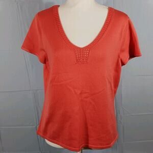 Talbots Petites Top Women's Large Embellished Short Sleeve Coral Silk Blend